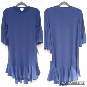 LULAROE Maurine navy blue flounce midi dress